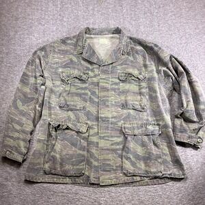 Vintage Tiger Stripe Camo Field Jacket Military Coat Combat Men Large Green
